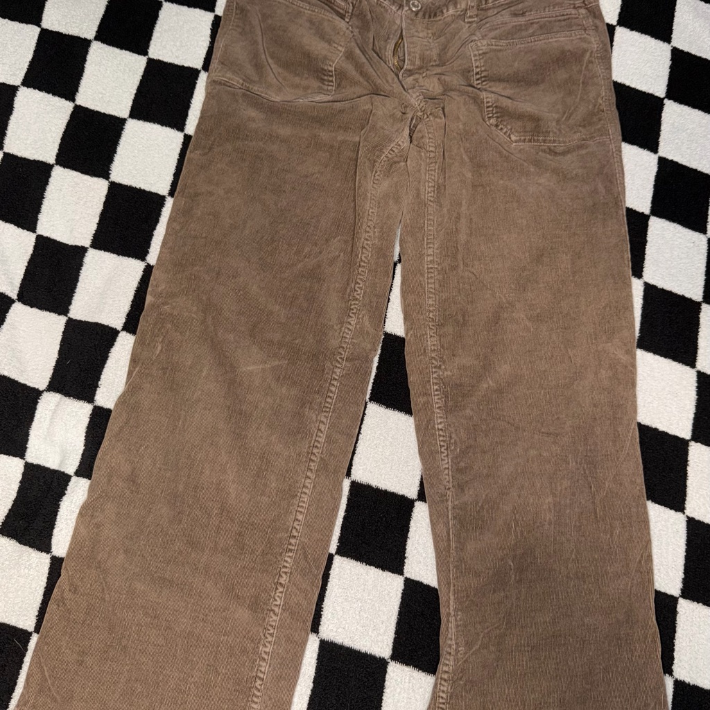 The North Face Brown Corduroy Pants With Red Logo Loop